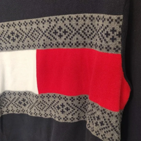 Tommy Hilfiger Navy Blue Fair Aisle Flag Cotton Crewneck Sweater - Picture 7 of 13